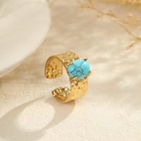 Perhiasan Wanita Fashion Vintage Minimalis Cincin Turquoise Alami Lapis Emas 18k Cincin Baja Tahan Karat Anti Luntur Trendi