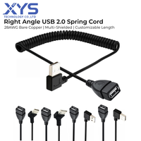 Cable de Extensión USB 2.0 Enrollado Personalizado, USB-A Macho a USB-A Hembra, Ángulo Recto de 90 Grados, Cable de Datos Espiral Retráctil