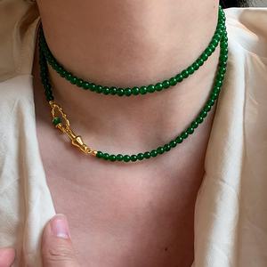 2024 nuevo collar de cuentas de piedra de Calcedonia verde Natural apilado largo de lujo ligero para joyería de mujer - Product Image 2