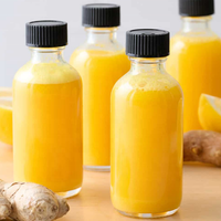 Flacon en verre transparent de 30 ml pour sirop, jus ou shot de gingembre, avec col ROPP et bouchon argenté, pour produits alimentaires et de santé