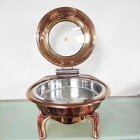 Chauffe-Plat de Luxe 6L en Verre avec Couvercle, Or Rose, en Acier Inoxydable, Chauffe-Plat Arabe pour Buffet, Équipement de Maintien au Chaud