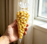 Sacs en gros jetables transparents en OPP, forme cône triangulaire, pour bonbons, pop-corn, cadeaux de fête, avec attaches torsadées en cellophane transparent