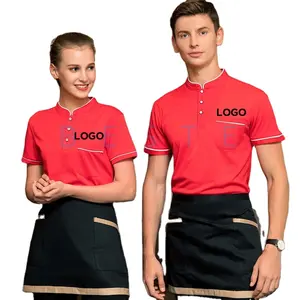 Maglietta personalizzata ricamata del Bar del caffè Unisex del ristorante con Logo personalizzato Polo uniforme per l'uniforme del cameriere dell'hotel in poliestere tessuto