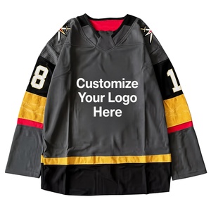 Maillot de hockey sur glace personnalisable noir, or, rouge, imprimé par sublimation, manches longues, vêtements pour hommes adultes, col en V - Product Image 1