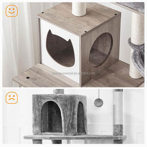 Arbre à <span class=keywords><strong>chat</strong></span> en bois massif réglable en hauteur, du sol au plafond, structure en bois pour grimper, emballé en carton - Product Image 2