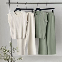 Ensemble pull sans manches tricoté patchwork couleur unie en nylon/coton anti-plis, style décontracté estival, collection de créateur pour femme
