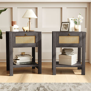 Table de chevet moderne en bois écologique faite à la main avec tiroir, étagère de rangement ouverte, plateau imperméable et bouton en laiton pour appartement et hôtel - Product Image 1