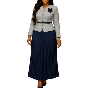 <span class=keywords><strong>Ensemble</strong></span> long en tricot à <span class=keywords><strong>carreaux</strong></span> élégant pour femmes, automne-hiver, 2 pièces, manteau et jupe, avec ceinture, <span class=keywords><strong>ensemble</strong></span> de vêtements longueur cheville - Product Image 5