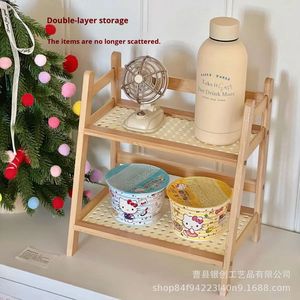 Wooden Multi Tier Desktop Shelving <b>Unit</b> 29cm H With Perforated Trays <b>For</b> <b>Kitchen</b> Or Bedroom <b>Storage</b> - Product Image 2