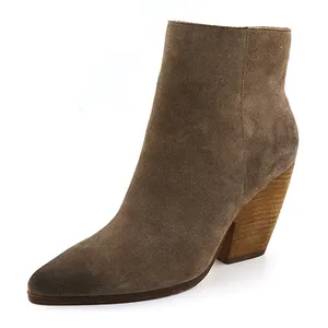 Designer Personnalisé Glissière Latérale Sur <span class=keywords><strong>Petit</strong></span> Bout Rond Conception Suede Tige En <span class=keywords><strong>Cuir</strong></span> Chunky Empilés Mi <span class=keywords><strong>Talon</strong></span> Femmes Cheville Bottes - Product Image 1