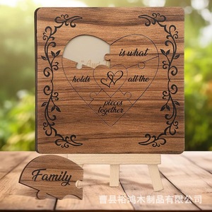 Adornos de madera maciza para bodas, San Valentín, rompecabezas en forma de corazón, decoraciones festivas, artículos de madera para el Día de la Madre - Product Image 3