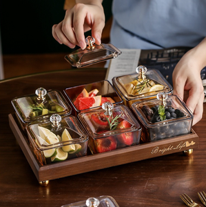 <span class=keywords><strong>Assiette</strong></span> à Collation de Luxe <span class=keywords><strong>en</strong></span> Bois de Bambou avec Couvercle, Compartiments pour Fruits Secs, Ingrédients, Sauce Fondue et Assaisonnement <span class=keywords><strong>en</strong></span> <span class=keywords><strong>Verre</strong></span> - Product Image 6