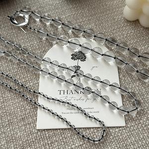 Kalung manik-manik kristal putih untuk wanita, rantai tali hitam buatan tangan 12mm 8mm 4mm dengan gesper perak Sterling 925 - Product Image 1