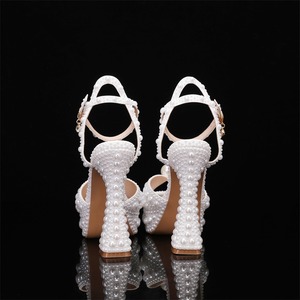 Delicate Pearl Decorated <b>Open</b> <b>Toe</b> <b>Platform</b> High <b>Heel</b> Sandals for Ladies Ankle Strap Formal Shoes for Bridal Evening Occasions - Product Image 3