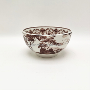 ชุดรับประทานอาหารเย็นเตาอบไมโครเวฟเครื่องเคลือบดินเผาสีขาวภาพวาดภูมิทัศน์ชนบท - Product Image 4