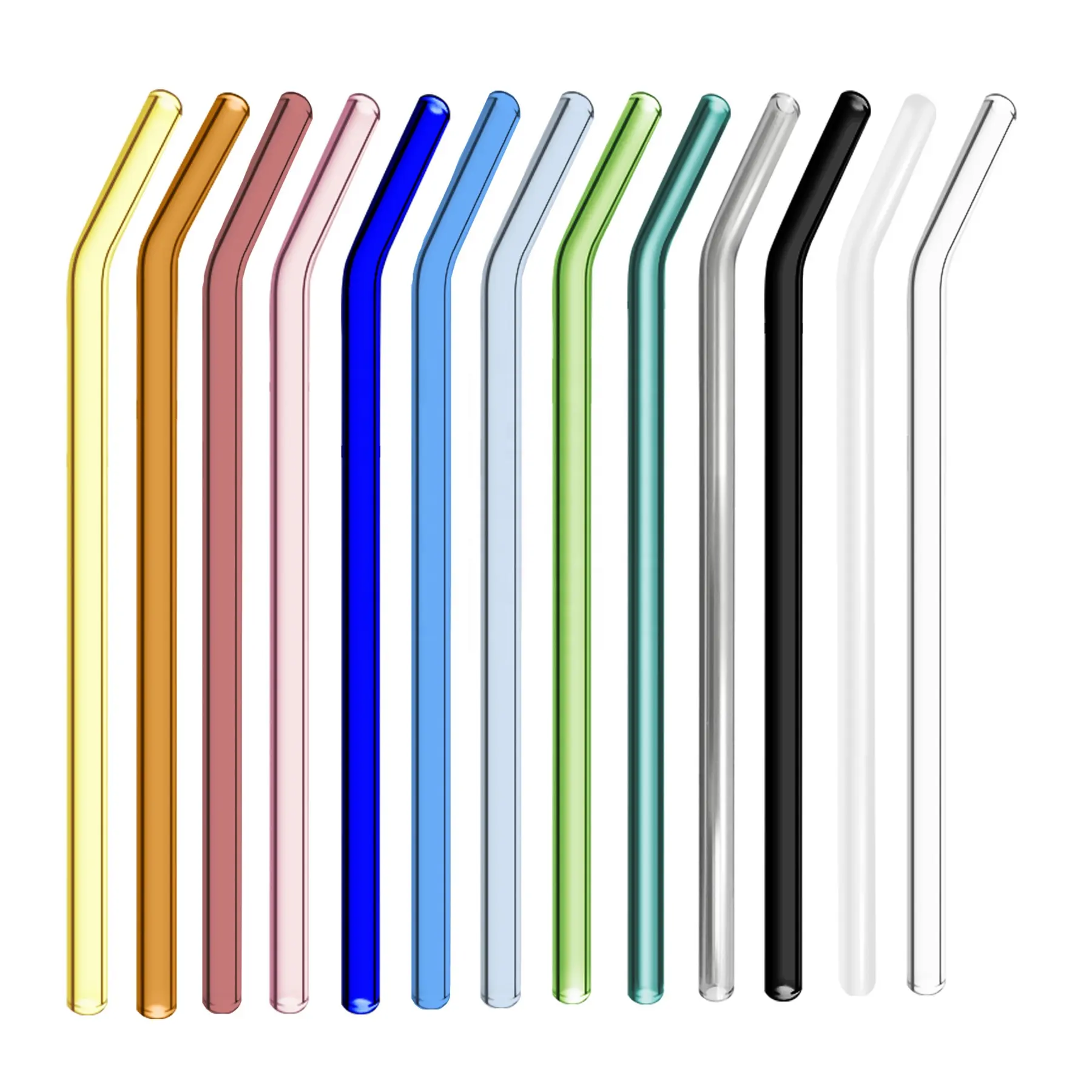 20cm 8mm Borosilicate Colored Curved Glass Straws Bent Reusable