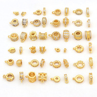Perles intercalaires, anneaux de jonction et fermoirs à trois voies en cuivre plaqué or 14K, zircon, forme baril, inaltérables, pour la fabrication de bijoux DIY