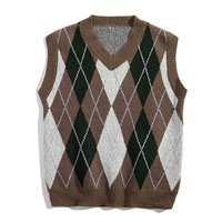 Chaleco de punto con cuello en V personalizado para hombre 2024, Chaleco de punto suelto sin mangas con patrón de Jacquard, chaleco de punto informal de algodón 7GG para primavera y otoño