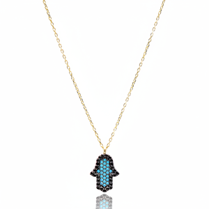 Turquesa circón piedra Hamsa encanto COLLAR COLGANTE turco hecho a mano venta al por mayor 925 joyería de plata esterlina - Product Image 2