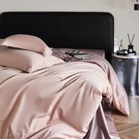 Parure de lit 4 pièces 100 % coton 100S, en satin de fibres longues, couleur unie, housse de couette douce et respirante pour hôtel, maison, dortoir