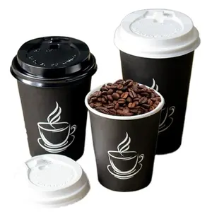 Taza de papel Kraft desechable, diseño personalizado, recubrimiento de PE, PLA, taza de café con tapa de PS, bagazo, venta directa de fábrica