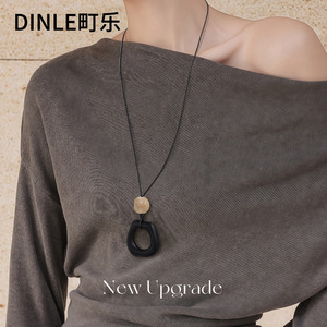 Collar con colgante geométrico vintage marrón Dinle para mujer, accesorio de moda informal - Product Image 2