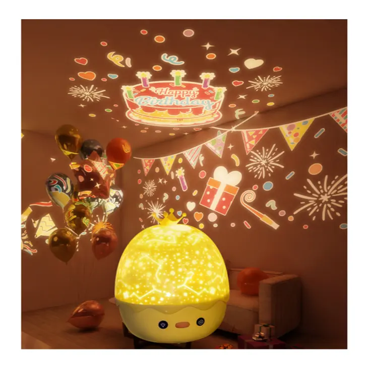 Color changing yellow duck music box LED animal star projector night lights kids room decoration
