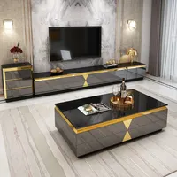 Conjunto de móveis da sala de estar, tabelas de café do centro de metal com gaveta, vidro de luxo moderno, mesa de café e suporte da tv
