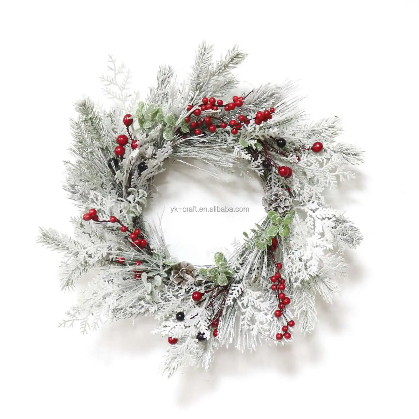 Christmas Rattan Wreaths Spray Snow Red Berry Black Vine Ring PE leaves Wooden Wreath & Garland