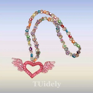 Collar con colgante de alas de corazón acrílicas, estilo coreano, cadena de amor dulce y fresca, joyería con cuentas para mujer - Product Image 3
