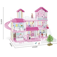 Maison de poupée rose de rêve de grande taille en plastique à assembler soi-même avec accessoires de meubles et poupées garçon et fille pour jeu d'imitation de princesse