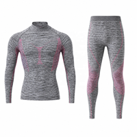 Conjunto de Ropa Interior Térmica sin Costuras para Hombre, Camiseta de Manga Larga con Cuello Alto y Leggings Elásticos, Ropa Deportiva para Esquí y Ciclismo
