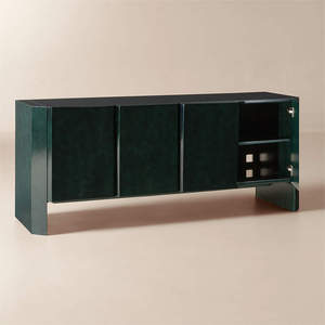 <span class=keywords><strong>Credenza</strong></span> Minimalista Geometrica a Quattro Ante con Ripiani Regolabili, Mobile Moderno per <span class=keywords><strong>Soggiorno</strong></span>, Verde Scuro Laccato Lucido - Product Image 3