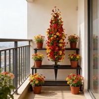 Arbre artificiel violet détachable en plastique avec piquets de sol, décoration intérieure, résistant aux UV, fleurs colorées persistantes, Pâques, Thanksgiving