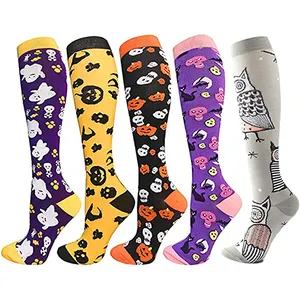 Halloween Socks Funny Sport Knee High Socks Custom Skulls Medical Compression Socks for Nurse
