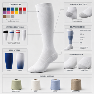 Chaussettes de compression personnalisées avec logo pour la course à pied, le cyclisme, la remise en forme, les vêtements de sport, pour hommes et femmes, vente en gros, lot de chaussettes athlétiques noires - Product Image 4