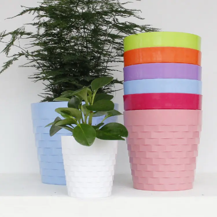 Creative Simple Round Plastic Flower Pot Thicken Flower Potted Green Plant Fashion Multicolor Plastic Flower Pot