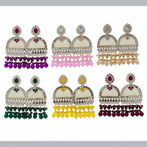 Fashion Accessory <b>Gold</b> Plated <b>Dangle</b> <b>Earrings</b> with Mirror Stone and Beads - Product Image 2