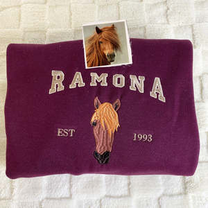 Felpa personalizzata amante del cavallo con nome ricamato e distintivo 3D tessuto tessuto invernale autunno stagione anteriore Logo Est anno - Product Image 5