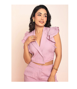 Blazer Corto con Volantes para Mujer, Corte Entallado, Estilo Oficina, Chaqueta Elegante Casual de Negocios, Suministro al por Mayor - Product Image 1