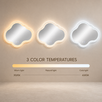 Kingstin cermin kamar mandi LED cerdas Cloud, lampu 3 warna dapat diredupkan, kontrol sentuh anti-kabut, cermin rias estetika bingkai akrilik