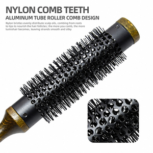 Factory Wooden <strong>Heat</strong> Resistant Aluminium Nylon Bristle Curly Hair Comb Salon <strong>Styling</strong> <strong>Round</strong> Hair <strong>Brush</strong> Women Wavy Curly Hairbrush - Product Image 3