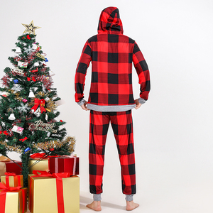 Buena calidad pareja ropa de dormir padre-hijo Homewear 2 piezas de manga larga de poliéster con capucha oso Plaid familia Navidad pijamas conjunto - Product Image 6