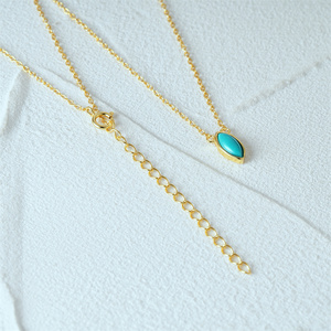 CANNER S925 Sterling <b>Silver</b> <b>Jewellery</b> Natural Olive Stone Marquise Turquoise Pendants Necklace for Women Gifts <b>Set</b> - Product Image 4
