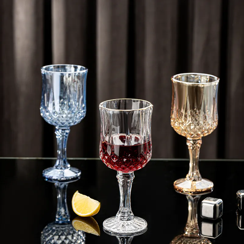 Bicchiere all'ingrosso riutilizzabile colorato Vintage goffrato calice regalo decorazione di nozze bicchieri di vino tazza