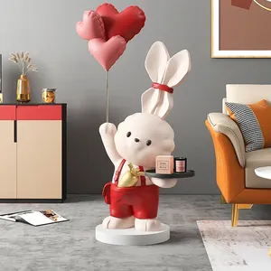 <span class=keywords><strong>2023</strong></span> Venta al por mayor: Escultura <span class=keywords><strong>de</strong></span> conejo con bandeja para decoración del hogar, adornos <span class=keywords><strong>de</strong></span> suelo grandes para interiores - Product Image 3