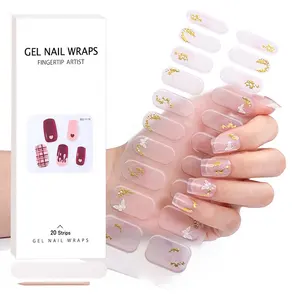 Hot Sell On Uv Gel Nail Stickers Popular In Europe US Pop Finger Custom Package Gel Nail Wraps Semi-cured Nail Strips