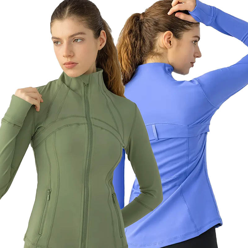 Women's Stand Collar Full Zip Yoga Top Lady Long Sleeved Sports Jacket Female Lightweight Midriff Running Coat