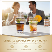 Gobelet en verre classique marocain coloré de 130 ml avec motif floral – Portable, réutilisable, sans danger pour les aliments, pour usage domestique, unisexe, vente en gros