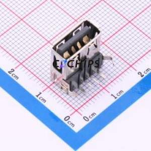 USB90-01-T2-3A-B1 USB Connector Bent Lead Through Hole Connector Type-A USB 2.0 Female Right Angle Insert - Product Image 1